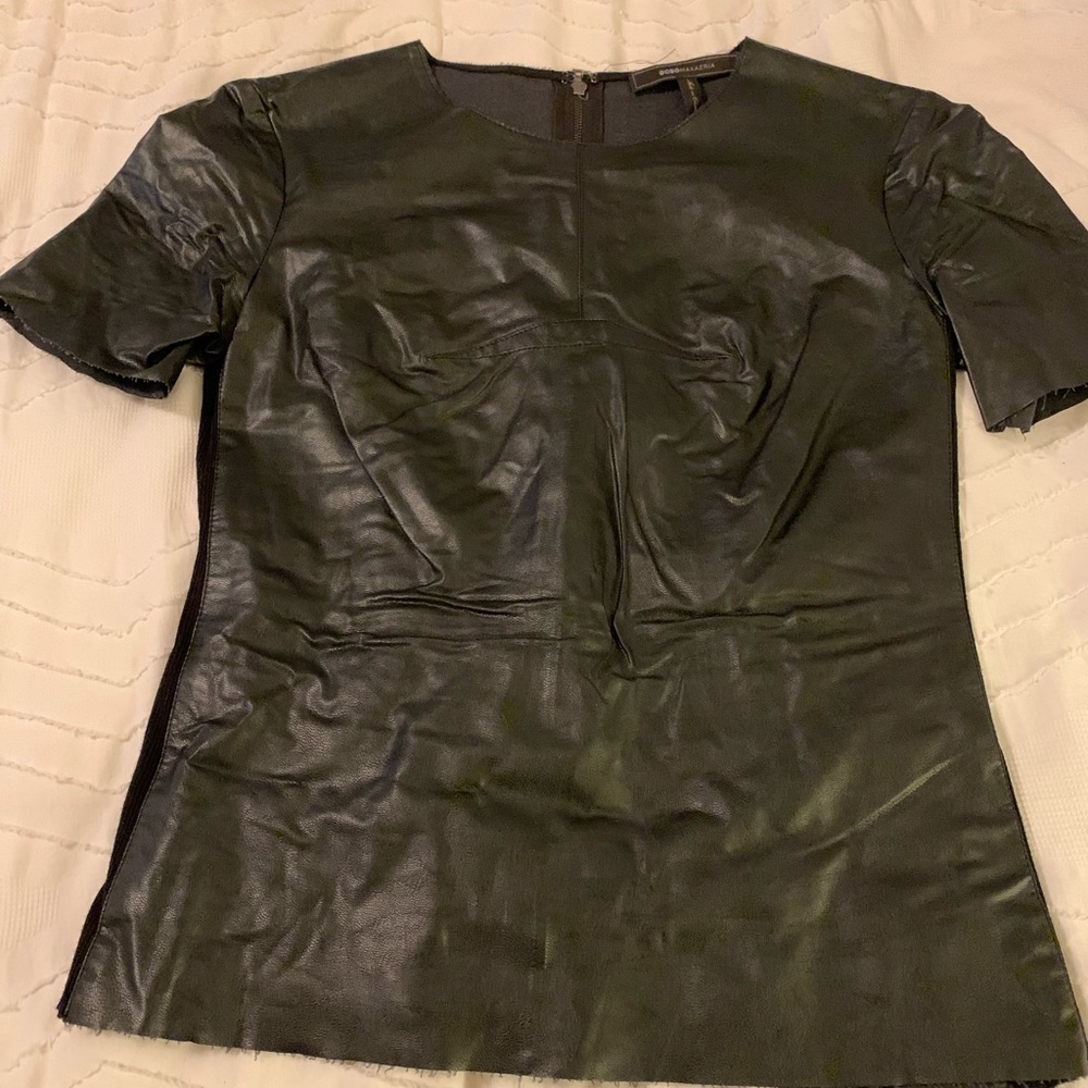 BCBG leather short sleeve top
